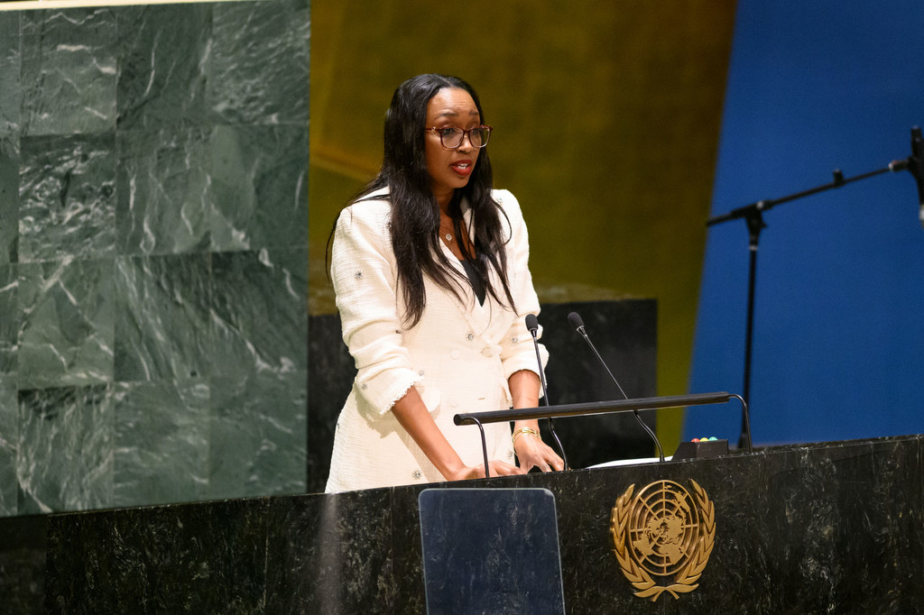 Henriette Mutegwaraba, survivor of the genocide against the Tutsi in Rwanda and founder of the Million Lives Genocide relief fund, addresses the commemoration of the International Day of Reflection on the 1994 Genocide.
